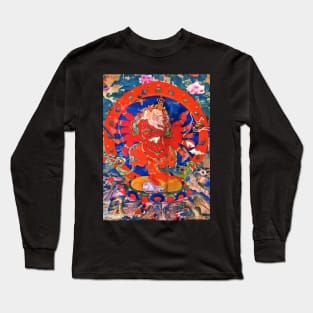 Red Jhambala Tibetan Buddhist Thangka Art Long Sleeve T-Shirt